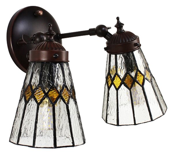 Nástěnná Tiffany lampa 2 stínidla žluté detaily YelloRhom - 30*23*23 cm E14/max 2*25W - Clayre & Eef