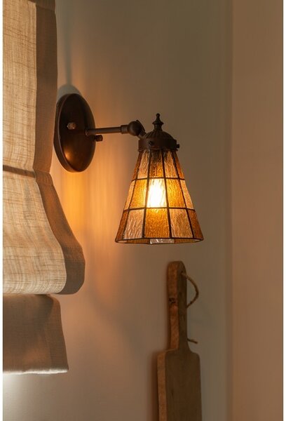 Závěsná Tiffany lampa se žlutými detaily Chessboa - 17*12*23 cm E14/max 1*40W - Clayre & Eef