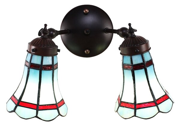 Nástěnná Tiffany lampa 2 stínidla červené pruhy RedLine - 30*23*23 cm E14/max 2*25W - Clayre & Eef