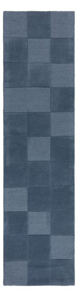 Tmavě modrý ručně tkaný vlněný běhoun 60x230 cm Checkerboard – Flair Rugs