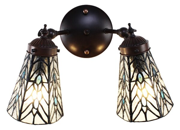 Nástěnná Tiffany lampa 2 stínidla modré kamínky BlueEye - 30*23*23 cm E14/max 2*25W - Clayre & Eef