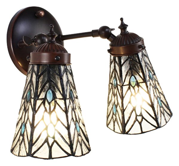 Nástěnná Tiffany lampa 2 stínidla modré kamínky BlueEye - 30*23*23 cm E14/max 2*25W - Clayre & Eef