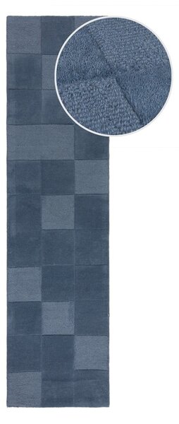 Tmavě modrý ručně tkaný vlněný běhoun 60x230 cm Checkerboard – Flair Rugs