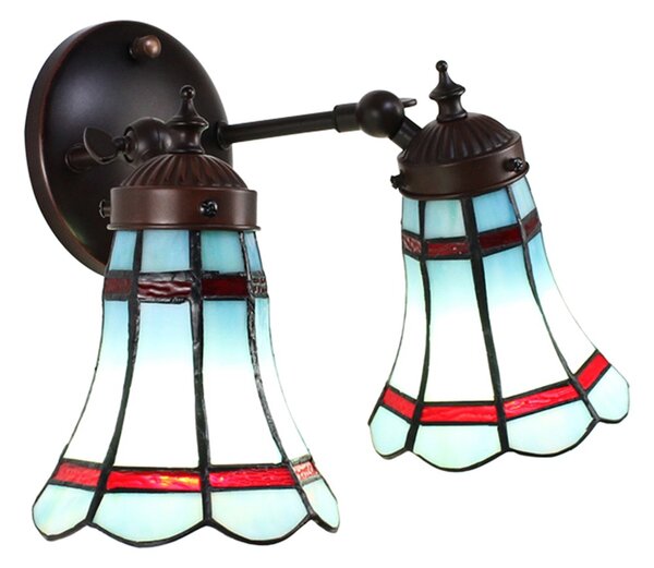 Nástěnná Tiffany lampa 2 stínidla červené pruhy RedLine - 30*23*23 cm E14/max 2*25W - Clayre & Eef