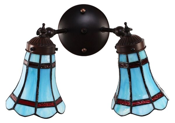 Nástěnná Tiffany lampa 2 stínidla červené pruhy RedLine - 30*23*23 cm E14/max 2*25W - Clayre & Eef
