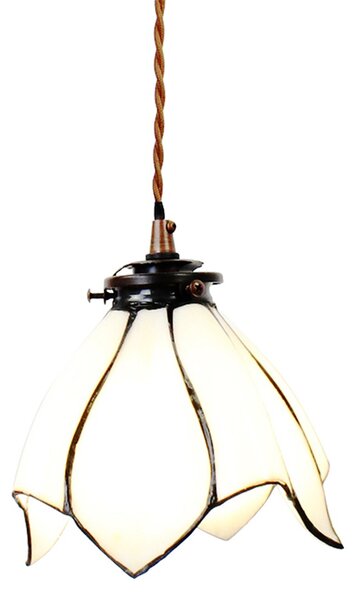 Bílá závěsná Tiffany lampa ve tvaru květu Folwia - Ø18*115 cm E14/max 1*25W - Clayre & Eef