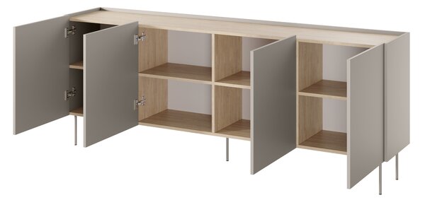 Moderní komoda Desin 220 cm čtyřdveřová - kašmír / dub nagano