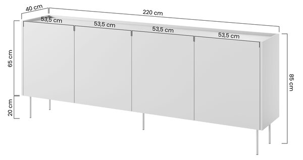 Moderní komoda Desin 220 cm čtyřdveřová - kašmír / dub nagano