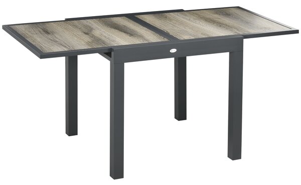 Outsunny Zahradní Stůl, Jídelní Stůl do Zahrady s Rozšířitelnou Deskou, Terasový Stůl s Dřevěným Efektem, Balkónový Stůl z Hliníku, Béžový+Šedý, 160 x