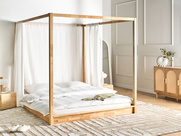 Postel s baldachýnem Dřevo HERLIERE 180 x 200 cm Světle hnědá