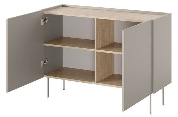 Moderní komoda Desin 120 cm dvoudveřová - kašmír / dub nagano
