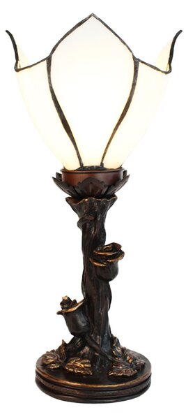 Bílá stolní Tiffany lampa ve tvaru květu Folwia - Ø 18*32 cm E14/max 1*25W - Clayre & Eef