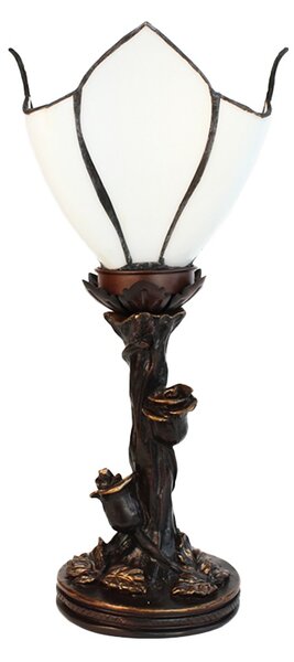 Bílá stolní Tiffany lampa ve tvaru květu Folwia - Ø 18*32 cm E14/max 1*25W - Clayre & Eef