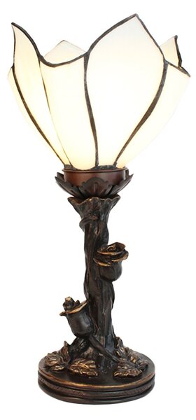 Bílá stolní Tiffany lampa ve tvaru květu Folwia - Ø 18*32 cm E14/max 1*25W - Clayre & Eef