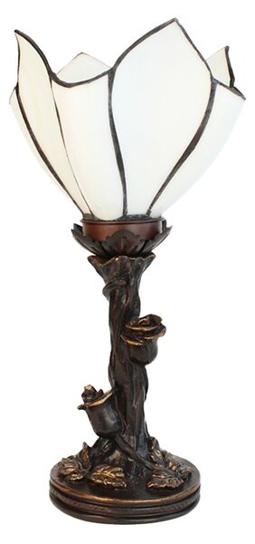 Bílá stolní Tiffany lampa ve tvaru květu Folwia - Ø 18*32 cm E14/max 1*25W - Clayre & Eef