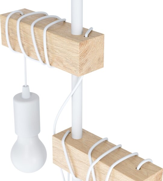 Eglo 33167 TOWNSHEND 2 - Retro bílá stojací lampa se dřevěným prvkem, 2 x E27 (Podlahová lampa s vypínačem na kabelu)