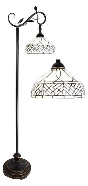 Bílá stojací Tiffany lampa kamínky a ornamenty - 36*25*152 cm E27/max 1*60W - Clayre & Eef