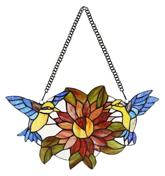 Závěsný Tiffany panel s ptáčky Birds Brown - 50*60 cm - Clayre & Eef