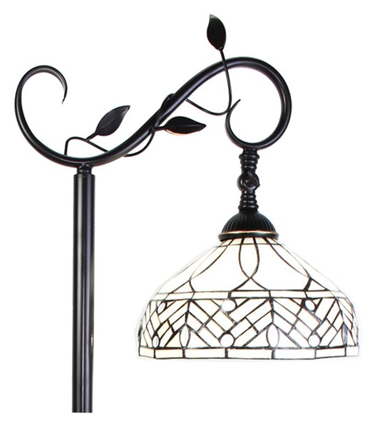 Bílá stojací Tiffany lampa kamínky a ornamenty - 36*25*152 cm E27/max 1*60W - Clayre & Eef