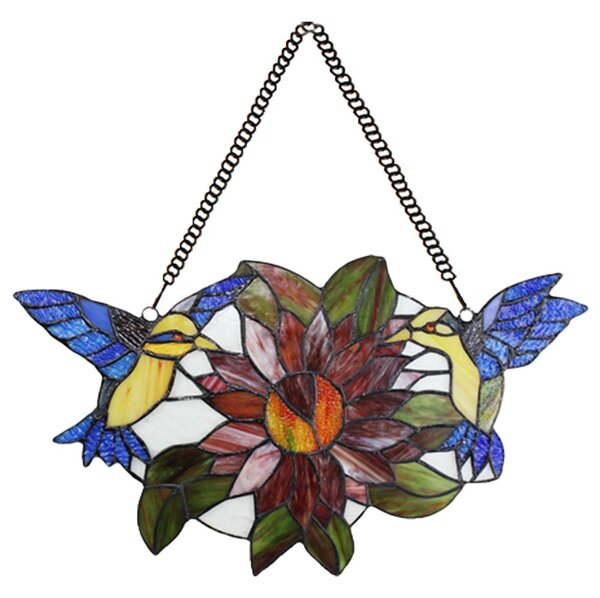Závěsný Tiffany panel s ptáčky Birds Brown - 50*60 cm - Clayre & Eef