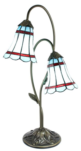 Modrá stolní Tiffany lampa 2 stínidla červené pruhy RedLine - 35*18*61 cm E14/max 2*25W - Clayre & Eef