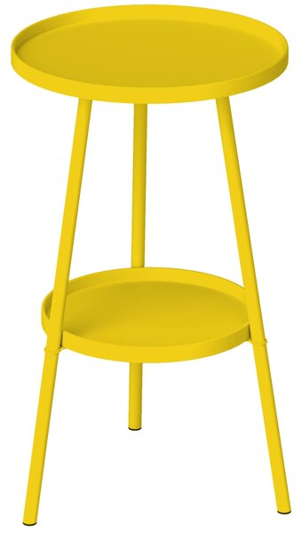 Outsunny Malý Kolečkový Boční Stolek se Dvěma Paterami, Zahradní Stolek, pro Terasu, Obývací Pokoj, Balkon, Kov, Žlutý | Aosom