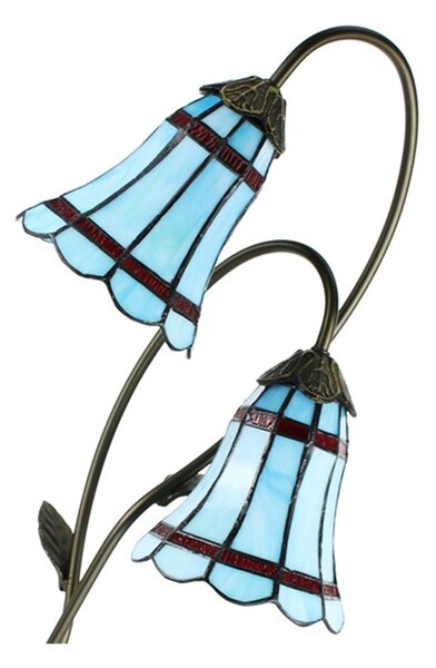 Modrá stolní Tiffany lampa 2 stínidla červené pruhy RedLine - 35*18*61 cm E14/max 2*25W - Clayre & Eef