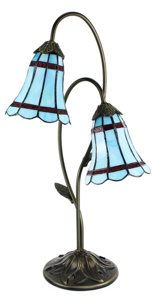 Modrá stolní Tiffany lampa 2 stínidla červené pruhy RedLine - 35*18*61 cm E14/max 2*25W - Clayre & Eef