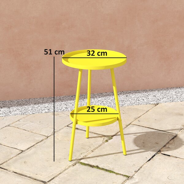 Outsunny Malý Kolečkový Boční Stolek se Dvěma Paterami, Zahradní Stolek, pro Terasu, Obývací Pokoj, Balkon, Kov, Žlutý | Aosom