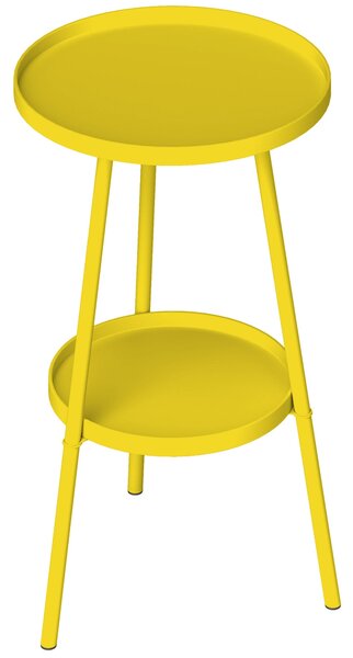 Outsunny Malý Kolečkový Boční Stolek se Dvěma Paterami, Zahradní Stolek, pro Terasu, Obývací Pokoj, Balkon, Kov, Žlutý | Aosom