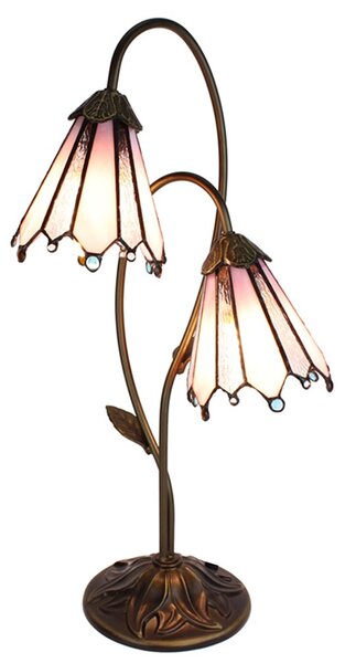 Stolní lampa Tiffany Flowerbell pink - 35*18*61 cm E14/max 2*25W - Clayre & Eef
