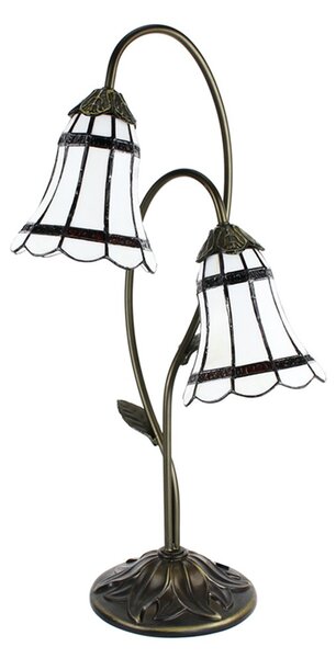 Stolní Tiffany lampa 2 stínidla hnědé pruhy BrownLine - 35*18*61 cm E14/max 2*25W - Clayre & Eef