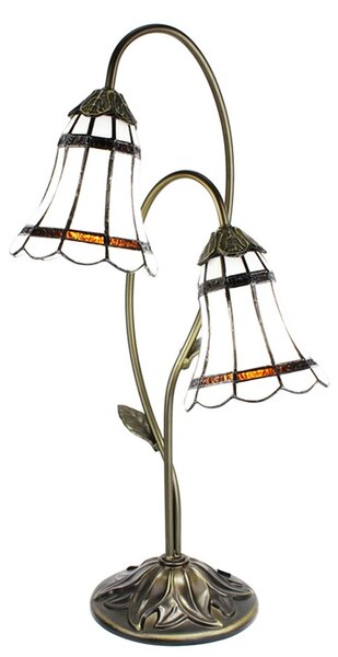 Stolní Tiffany lampa 2 stínidla hnědé pruhy BrownLine - 35*18*61 cm E14/max 2*25W - Clayre & Eef