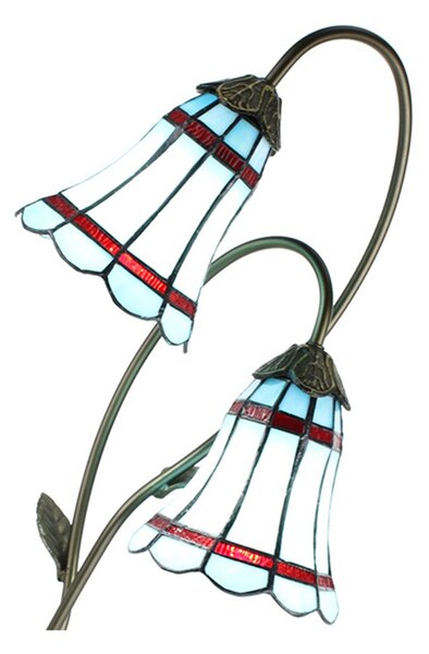 Modrá stolní Tiffany lampa 2 stínidla červené pruhy RedLine - 35*18*61 cm E14/max 2*25W - Clayre & Eef