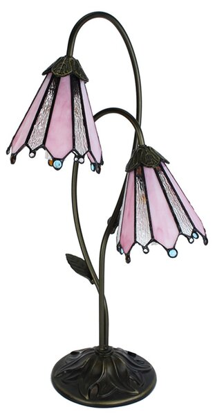 Stolní lampa Tiffany Flowerbell pink - 35*18*61 cm E14/max 2*25W - Clayre & Eef