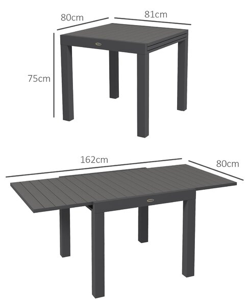 Zahradní stůl Outsunny pro 6 osob - rozkládací stůl na balkon s nosností až 70 kg - Hliník, šedý 81/162 x 80 x 75 cm | Aosom