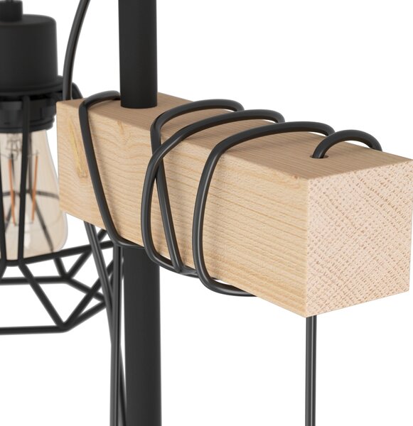 Eglo 44081 TOWNSHEND 5 - Retro stojací lampa s dřevěným prvkem 2 x E27, výška 166,5cm (Retro stojací lampa do obýváku se dvěma vypínači u montury)