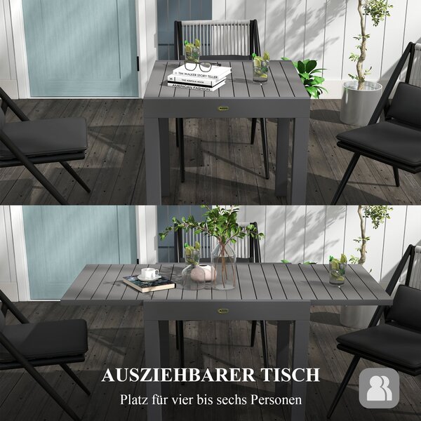 Zahradní stůl Outsunny pro 6 osob - rozkládací stůl na balkon s nosností až 70 kg - Hliník, šedý 81/162 x 80 x 75 cm | Aosom