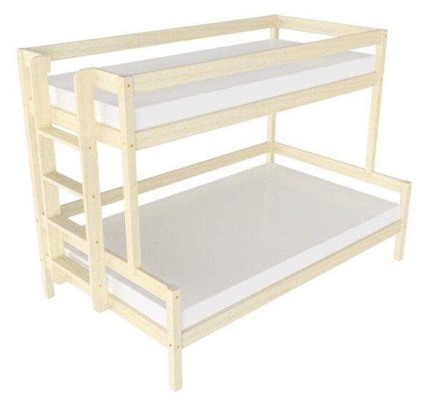 Patrová postel LUCKY s bočním žebříkem 90x200, 120x200 cm - Nelakovaná, Zvolte šuplík: Bez šuplíku, Zvolte stranu: Vlevo
