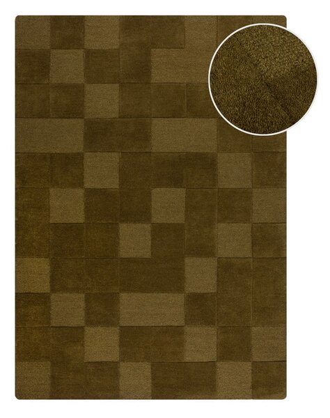 Khaki ručně tkaný vlněný koberec 120x170 cm Checkerboard – Flair Rugs