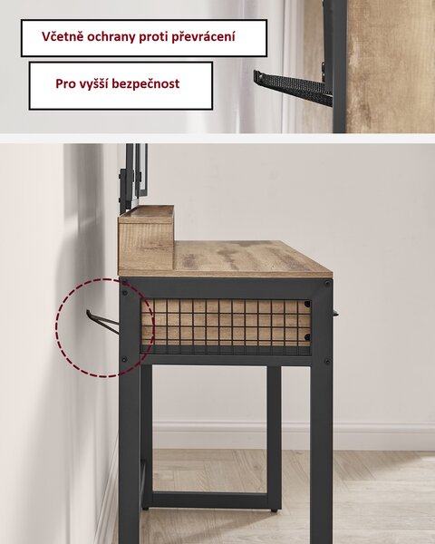 Toaletní kosmetický stolek se zrcadlem a taburetem, hnědý dekor dřeva RVT004B50