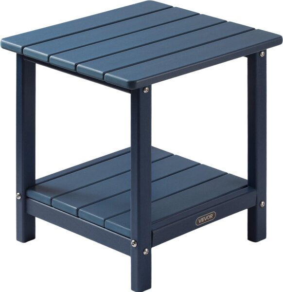 VEVOR plastový odkládací stolek, 45x38x44 cm, zahradní stolek z HDPE, balkonový stolek se 2 policemi, noní stolek, konferenní stolek, dekoraní stolek, vhodný na terasu, k bazénu, na plá, na verandu, do zahrady, modrý
