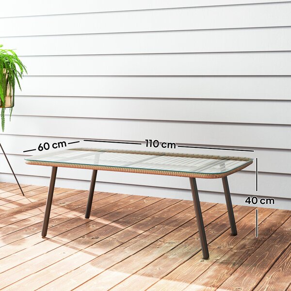 Outsunny Zahradní konferenční stolek z pleteného pryskyřice s 5mm tvrzeným sklem, stolky pro venkovní použití, zahradu, terasu, balkon, ocelový rám 11
