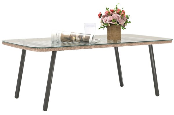 Outsunny Zahradní konferenční stolek z pleteného pryskyřice s 5mm tvrzeným sklem, stolky pro venkovní použití, zahradu, terasu, balkon, ocelový rám 11