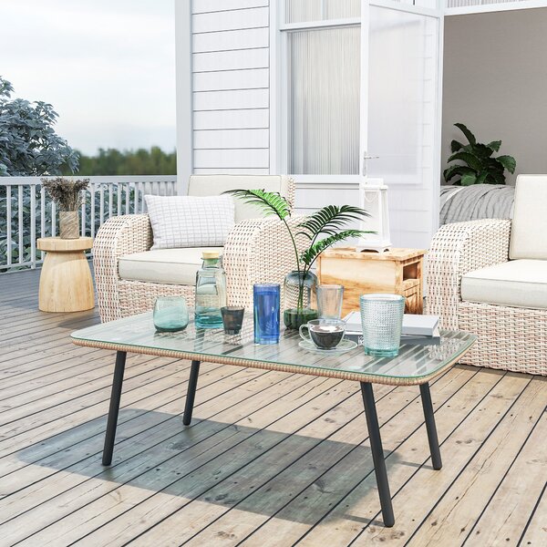 Outsunny Zahradní konferenční stolek z pleteného pryskyřice s 5mm tvrzeným sklem, stolky pro venkovní použití, zahradu, terasu, balkon, ocelový rám 11
