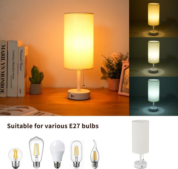Brilagi - Stolní lampa s USB portem TABLON 1xE27/25W/230V bílá/krémová