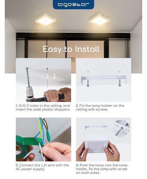 Aigostar - LED Stropní přisazené svítidlo LED/18W/230V 3000K 22,6x22,6 cm bílá