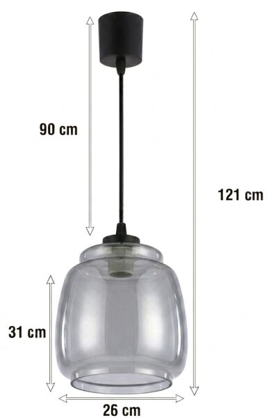 Brilagi - LED Lustr na lanku R GLASS 1xE27/60W/230V pr. 26 cm černá/kouř šedá