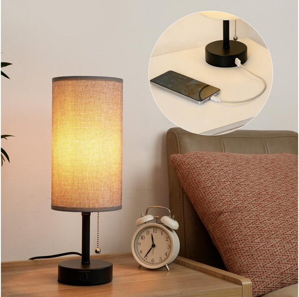 Brilagi - Stolní lampa s USB portem TABLON 1xE27/25W/230V černá/šedá
