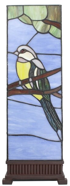Modrá stolní lampa Tiffany s ptáčkem Birdie - 18*18*48 cm E14/max 1*40W